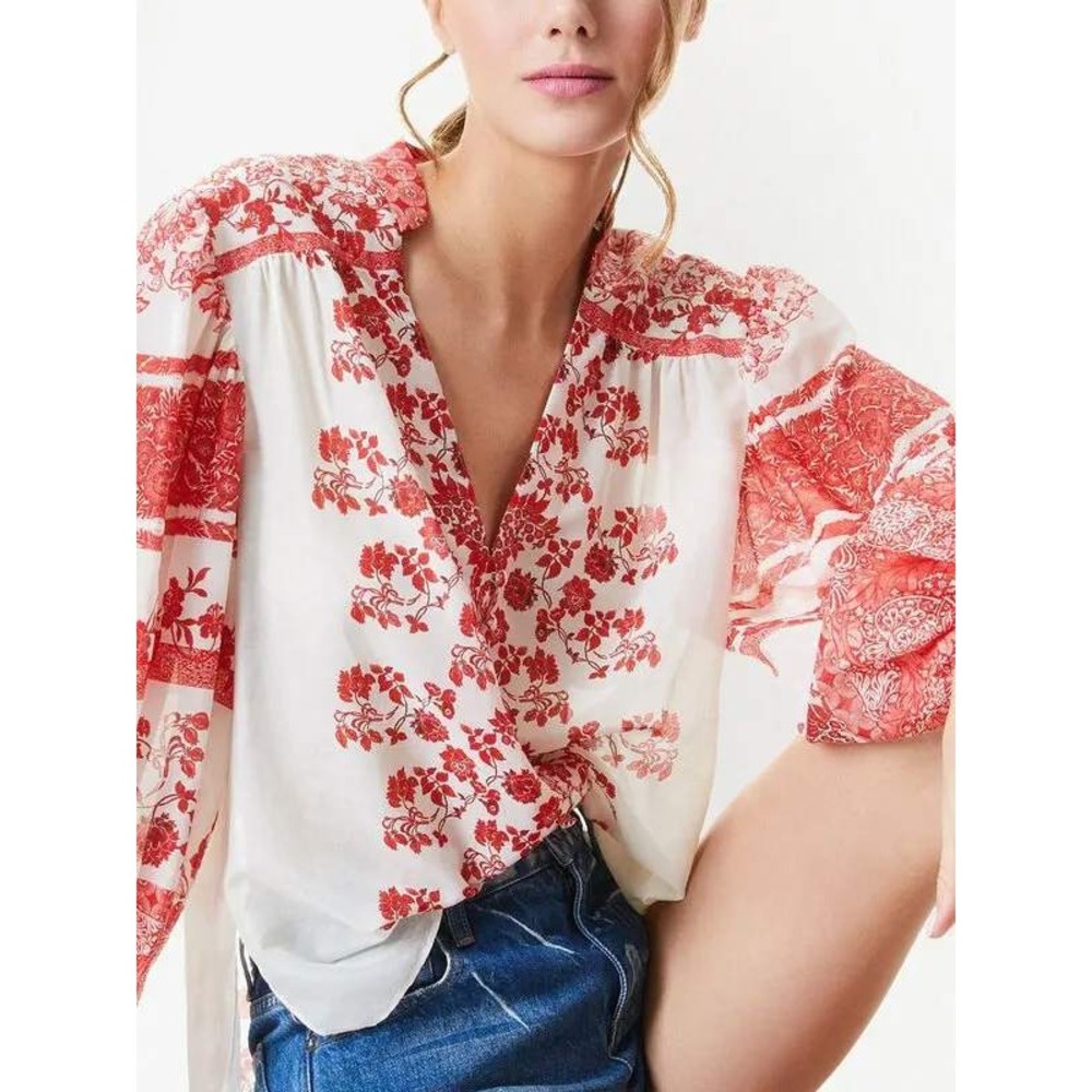 Alice + Olivia Serena Floral Silk Blend Blouse Small